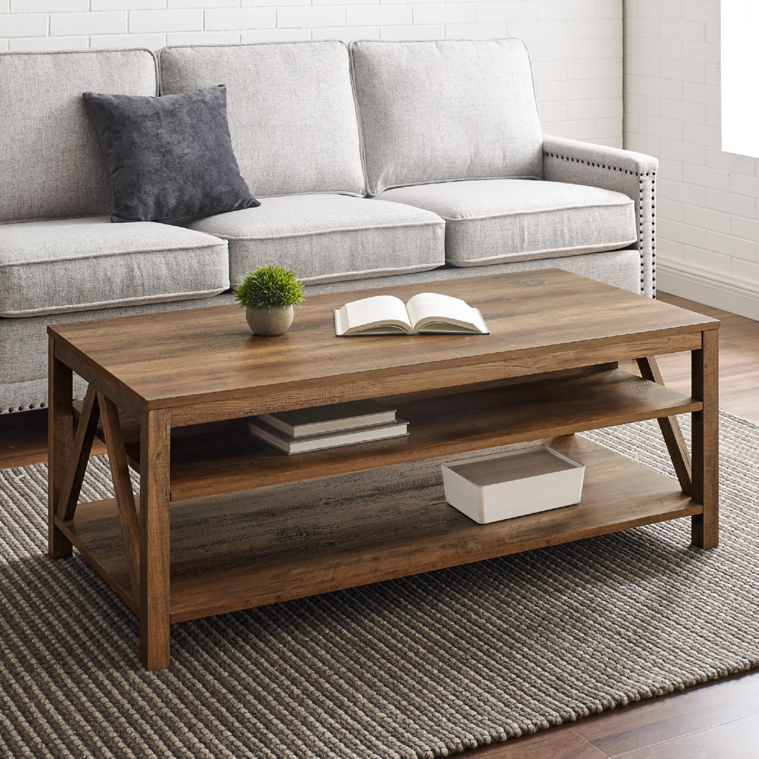 Walker Edison AF48AFCTRO 48 A Frame Farmhouse Coffee Table in Reclaimed Barnwood